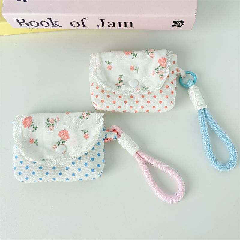 Floral Print Lace Trim Airpod Earphone Case Skin