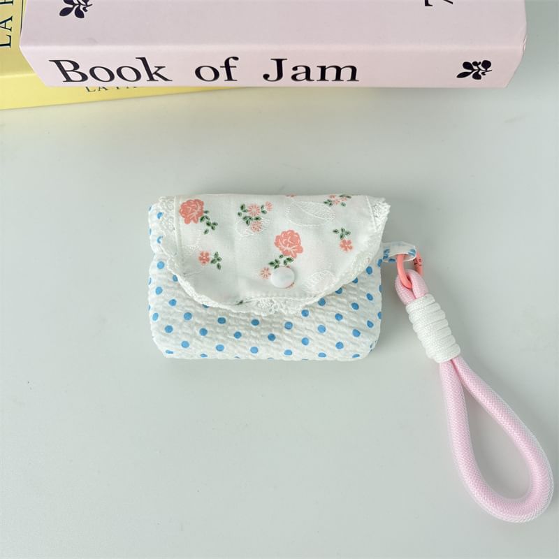 Floral Print Lace Trim Airpod Earphone Case Skin