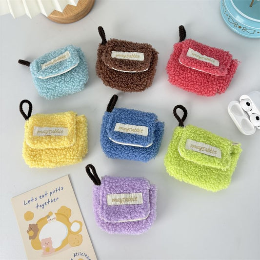 Faux Shearling Label Applique Airpod Earphone Case Skin