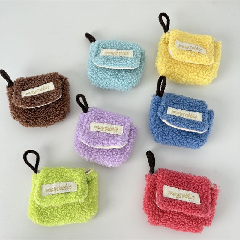 Faux Shearling Label Applique Airpod Earphone Case Skin