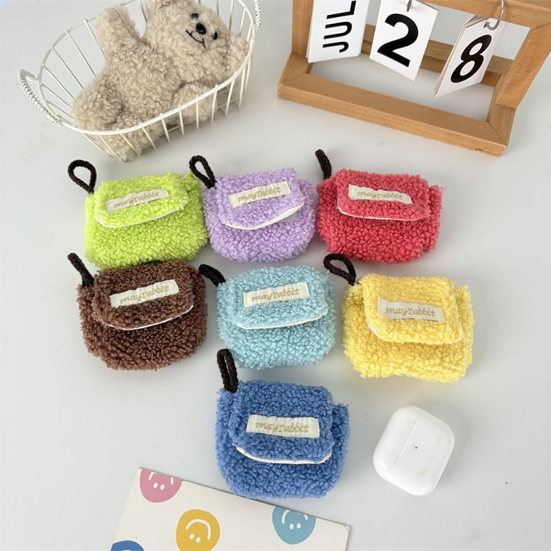 Faux Shearling Label Applique Airpod Earphone Case Skin
