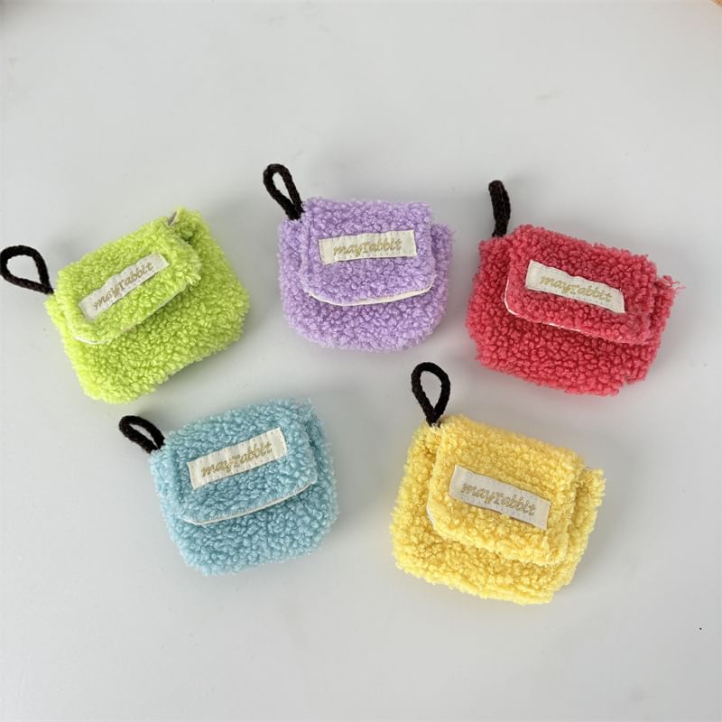Faux Shearling Label Applique Airpod Earphone Case Skin