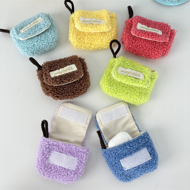 Faux Shearling Label Applique Airpod Earphone Case Skin