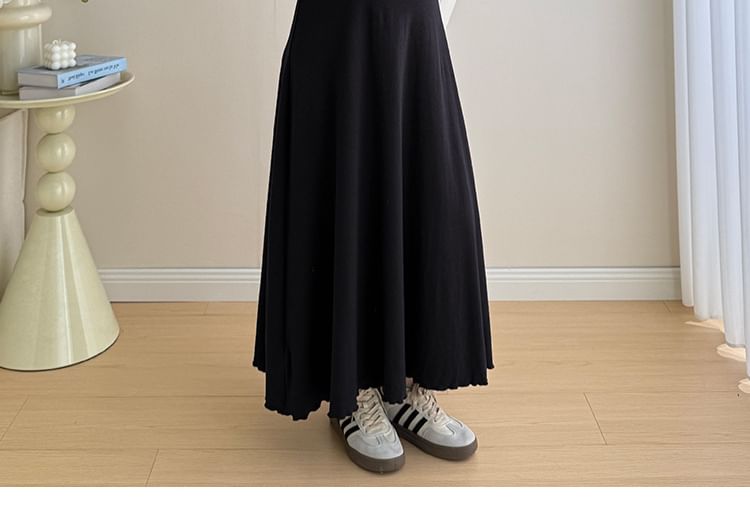 Maternity Mock Two-Piece Long-Sleeve Notch Neck Two Tone Maxi A-Line Dress