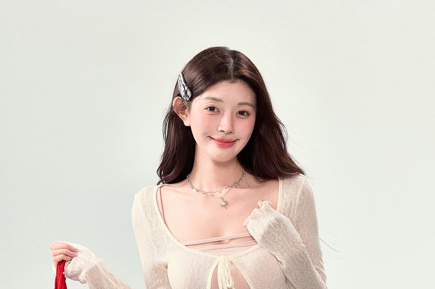 Spaghetti Strap Plain Mini A-Line Dress / Plain Crop Cardigan