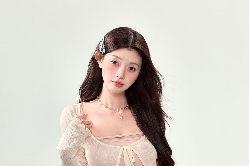 Spaghetti Strap Plain Mini A-Line Dress / Plain Crop Cardigan