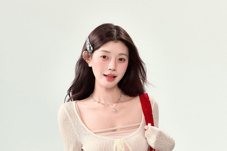 Spaghetti Strap Plain Mini A-Line Dress / Plain Crop Cardigan