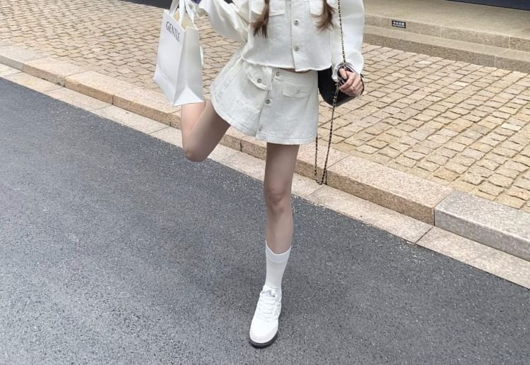 Striped Sailor Collar Cropped Jacket with Mini A-Line Skirt