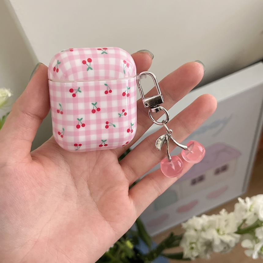 Cherry Plaid Apple AirPods / Pro Earphone Case Skin with Charm