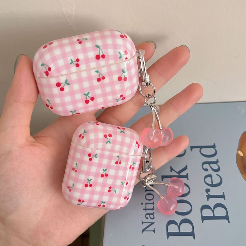 Cherry Plaid Apple AirPods / Pro Earphone Case Skin with Charm
