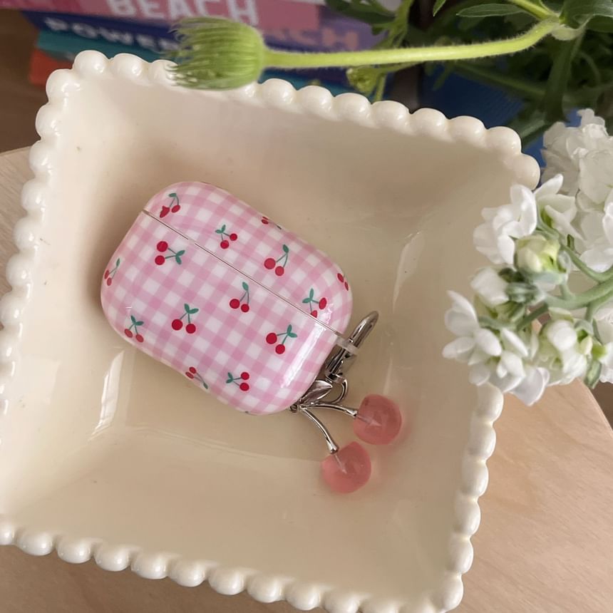 Cherry Plaid Apple AirPods / Pro Earphone Case Skin with Charm
