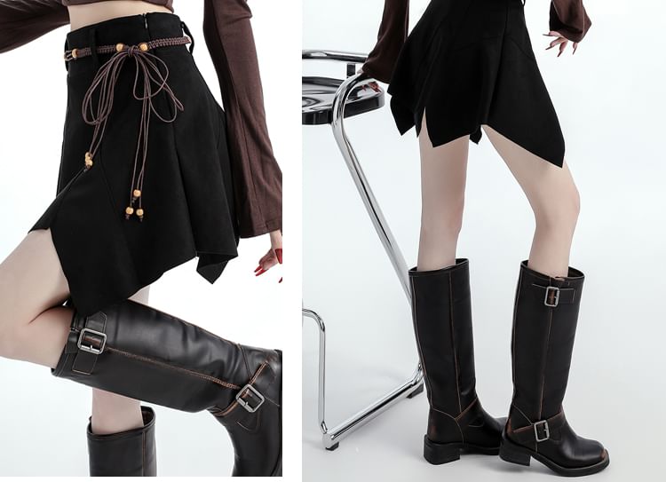 Asymmetrical Faux Suede Mini A-Line Skirt with High Waist