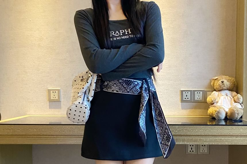 Faux Suede Mini A-Line Skirt with High Waist