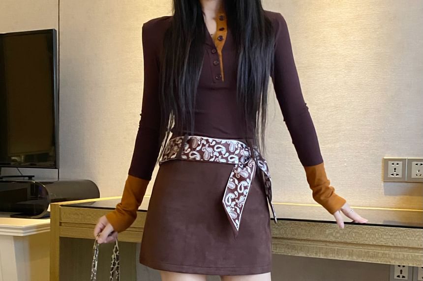 Faux Suede Mini A-Line Skirt with High Waist