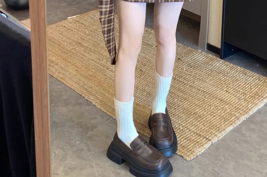 Plaid Asymmetrical Slit Mini Pencil Skirt with High Rise