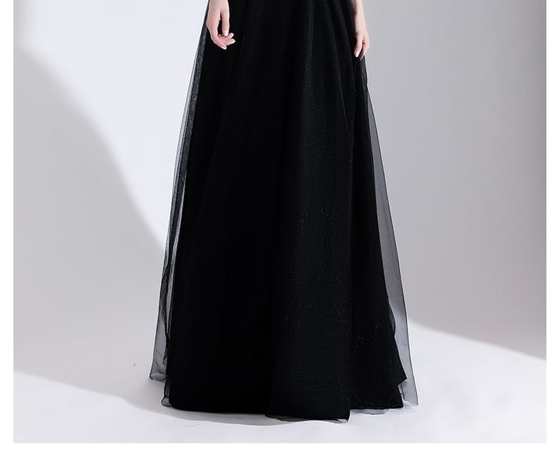 Spaghetti Strap V-Neck Plain A-Line Evening Gown