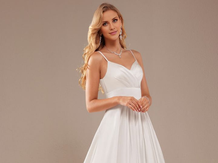 Spaghetti Strap V-Neck Plain Evening Gown