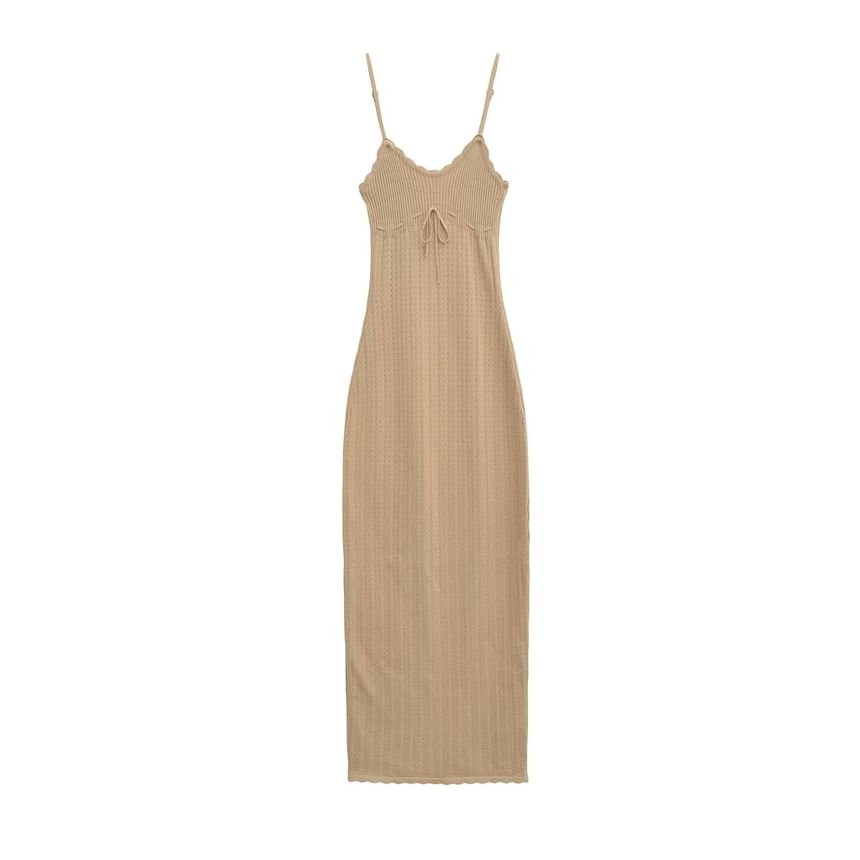 Button-Up Plain Cardigan / Sleeveless Maxi Sheath Dress