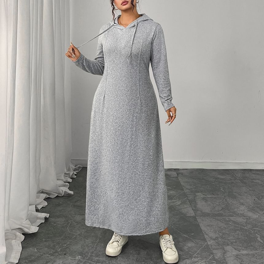 Plain Maxi A-Line Hoodie Dress