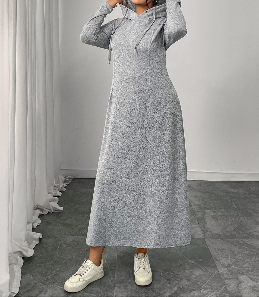 Plain Maxi A-Line Hoodie Dress