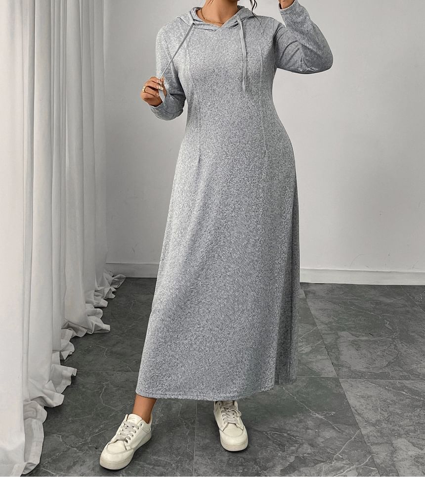 Plain Maxi A-Line Hoodie Dress