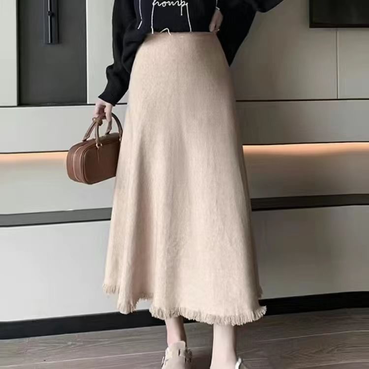 Knit Maxi A-Line Skirt with High Rise