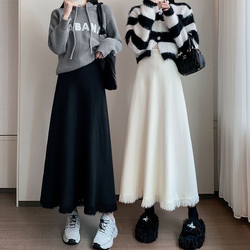 Knit Maxi A-Line Skirt with High Rise