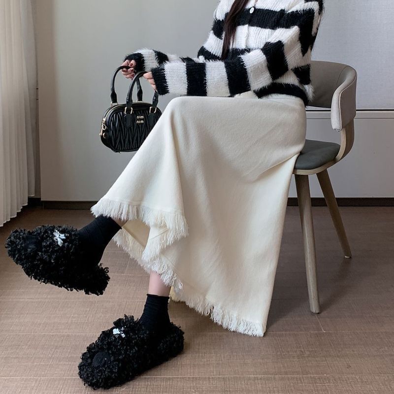 Knit Maxi A-Line Skirt with High Rise