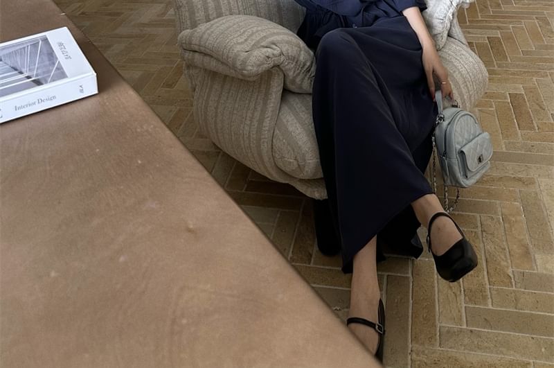 Stand Collar Drawstring Shirt with Maxi A-Line Skirt