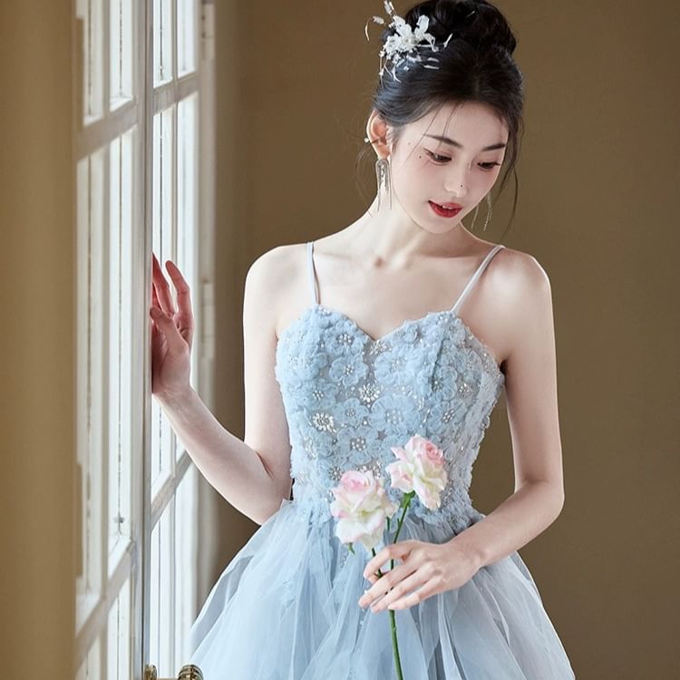 Spaghetti Strap Lace A-Line Evening Gown