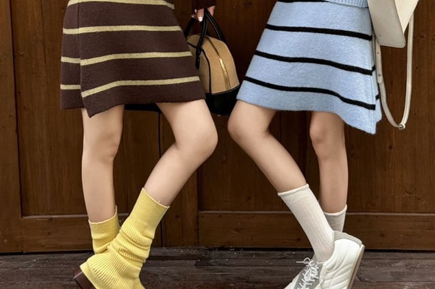 Collared Ribbed Sweater & Knit Mini Skirt Set