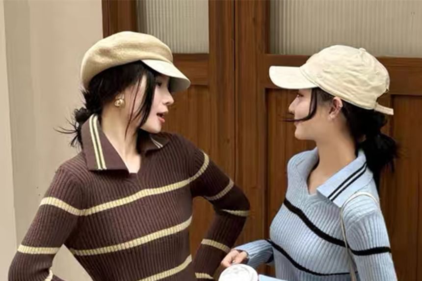 Collared Ribbed Sweater & Knit Mini Skirt Set