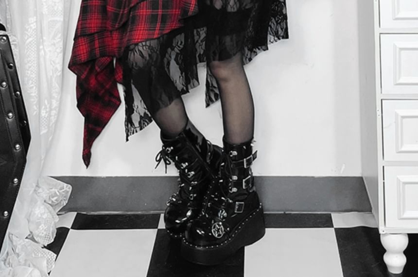 Spaghetti Strap V-Neck Plaid Asymmetrical Midi Dress