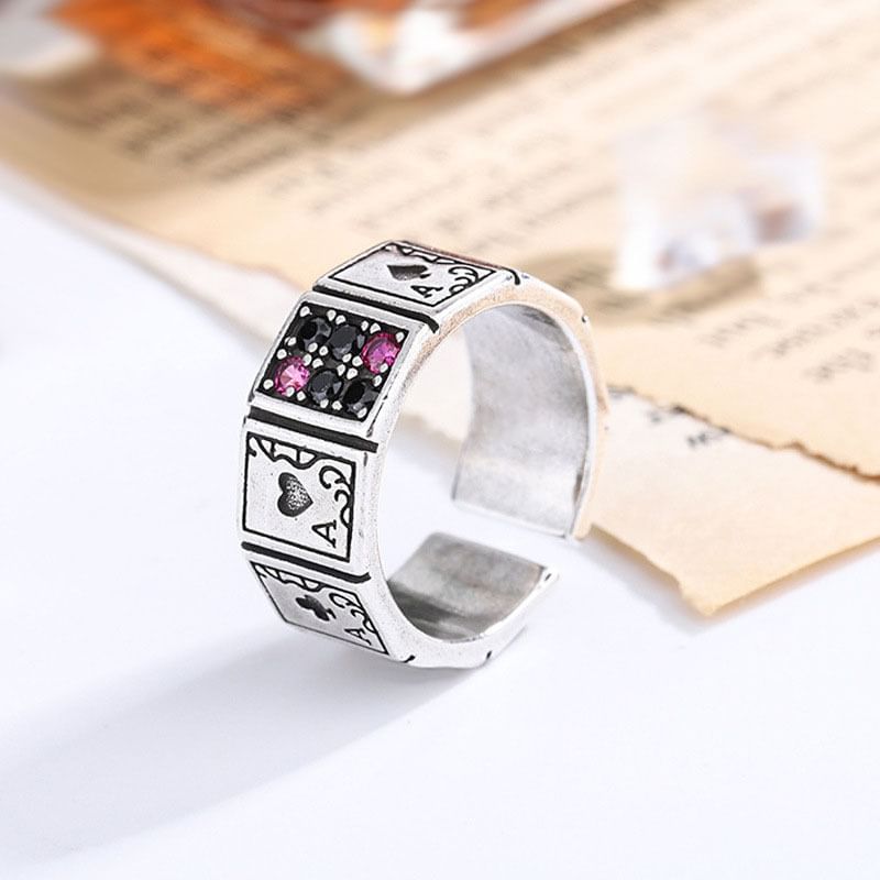 CZ Poker Card Alloy Open Ring