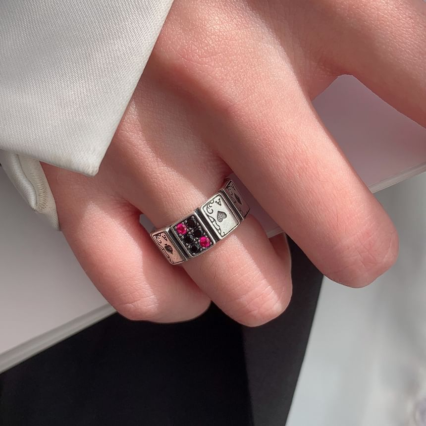 CZ Poker Card Alloy Open Ring