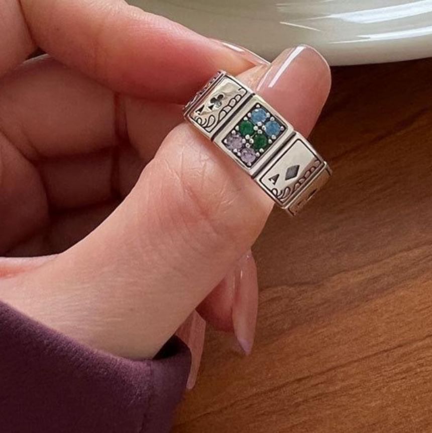 CZ Poker Card Alloy Open Ring