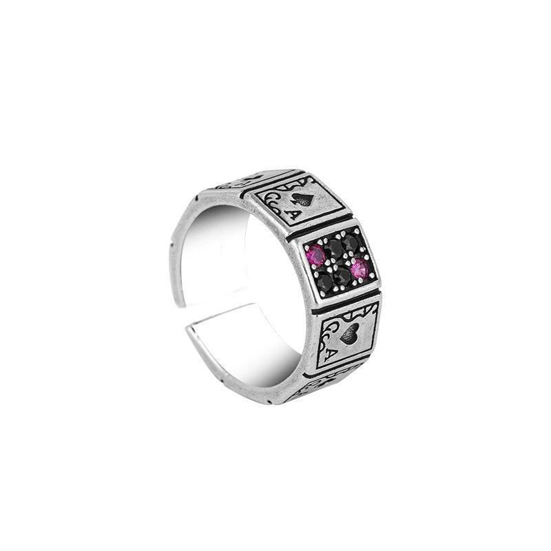 CZ Poker Card Alloy Open Ring