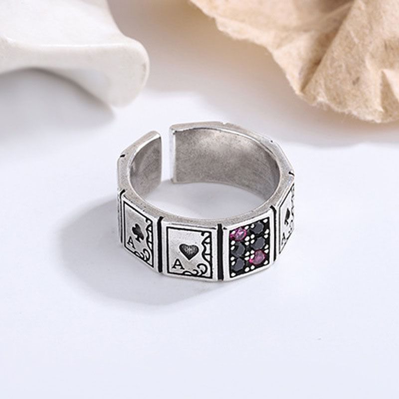 CZ Poker Card Alloy Open Ring