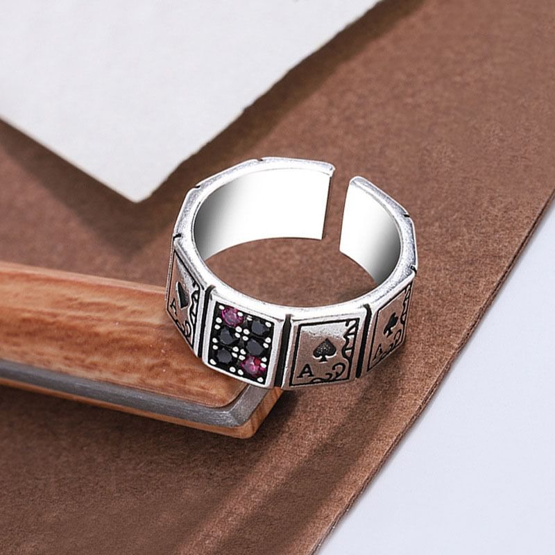 CZ Poker Card Alloy Open Ring