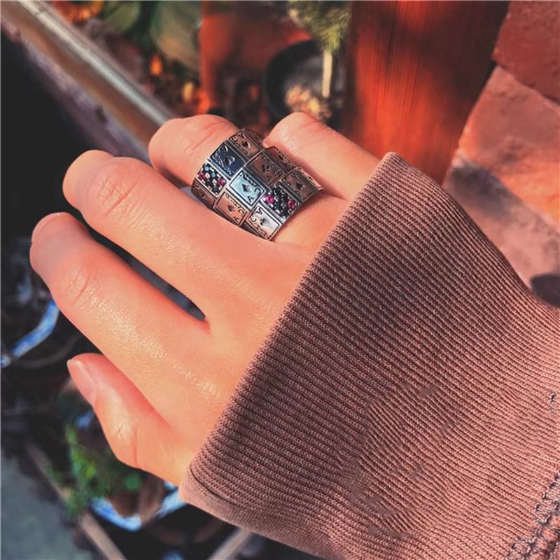 CZ Poker Card Alloy Open Ring