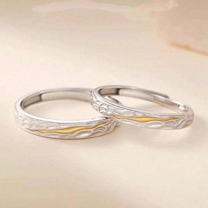 Couple Matching Debossed Alloy Open Ring