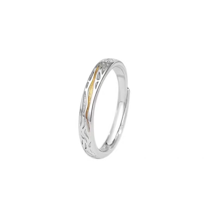 Couple Matching Debossed Alloy Open Ring