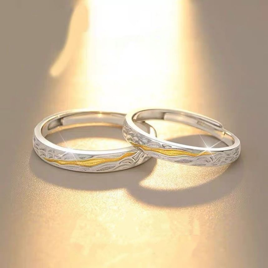 Couple Matching Debossed Alloy Open Ring