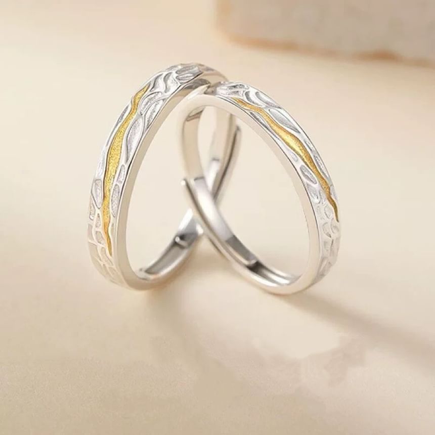 Couple Matching Debossed Alloy Open Ring