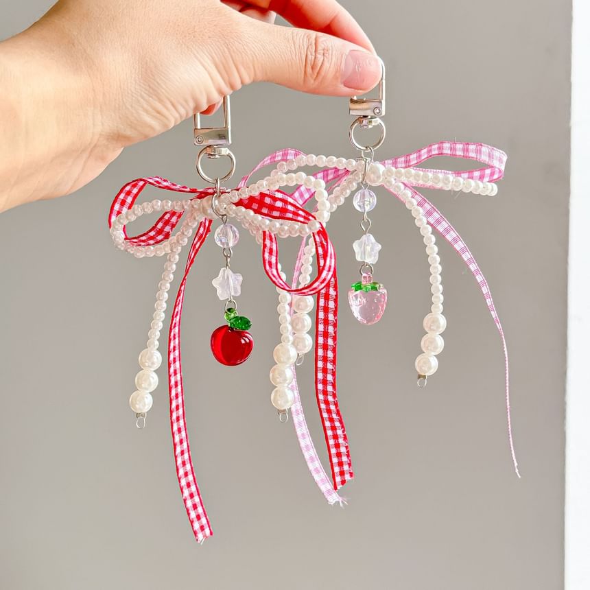 Strawberry / Apple Bow Bag Charm Keyring