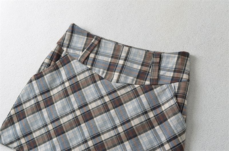 Plaid Mini Pencil Skirt with High Rise