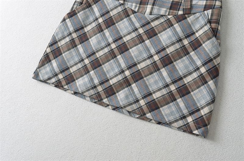 Plaid Mini Pencil Skirt with High Rise