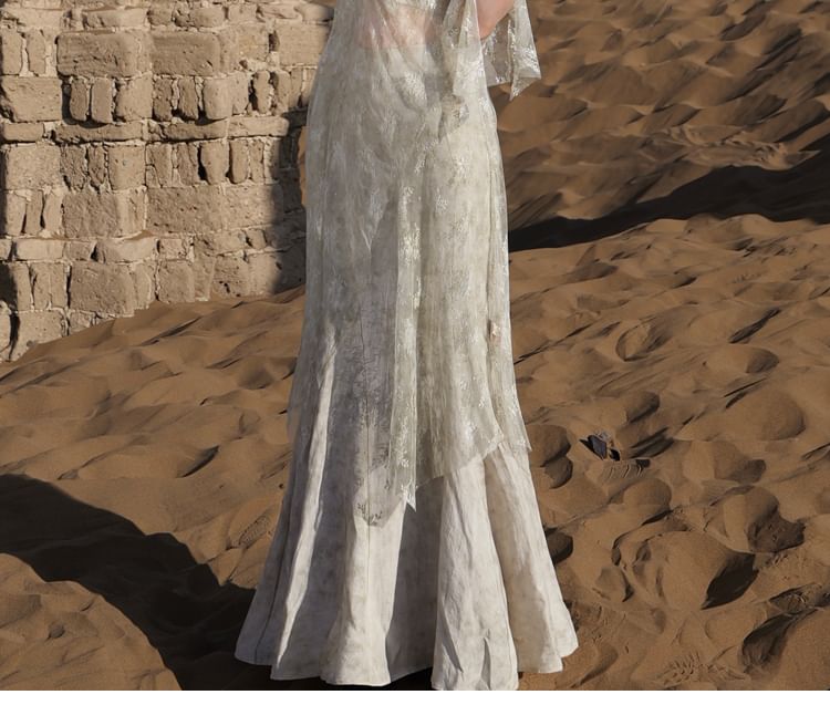 Hooded Slit Lace Long Top with Crop Cami and Tie Dye Maxi Skirt Set