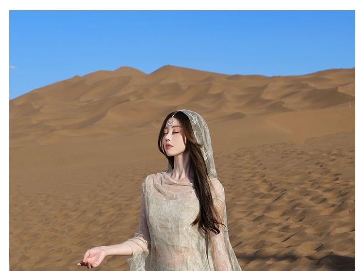 Hooded Slit Lace Long Top with Crop Cami and Tie Dye Maxi Skirt Set