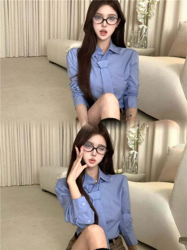 Plaid Shorts and Belt Set with Button Shirt, Necktie and Long Sleeves